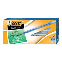 BIC Round Stic Extra Value Ballpoint Stick Pens – 0,7 mm – Blue – 12 Pack  -Rugged carbide tip writes through carbons easily