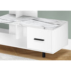Monarch Specialties 2609 Tv Stand - 48"L/White/White Marble Top/1 Drawer-Conveniently-located storage drawer on the right of the entertainment center to keep certain books, cables or accessories at bay
