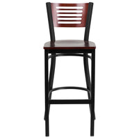 Flash Furniture HERCULES Series Black Slat Back Metal Restaurant Barstool - Mahogany Wood Back & Seat-Metal Barstool