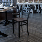 Flash Furniture HERCULES Series Black Ladder Back Metal Restaurant Chair - Walnut Wood Seat-Curved Support Bar