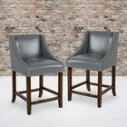 Flash Furniture Carmel 24"H Transitional Walnut Counter Height Stool with Accent Nail Trim in Light Grey LeatherSoft - 2 Pack-Footrest