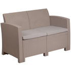 Flash Furniture Light Gray Faux Rattan Loveseat with All-Weather Light Gray Cushions-Straight Arms