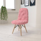 Flash Furniture Shaggy Dog Light Pink Accent Chair-Wooden Legs with Metal Bracing