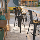 Flash Furniture 30" High Black-Antique Gold Metal Indoor-Outdoor Barstool with Back-Black-Antique Gold Powder Coat Finish