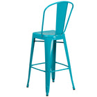 Flash Furniture Commercial Grade 30" High Crystal Teal-Blue Metal Indoor-Outdoor Barstool with Back-Crystal Blue Powder Coated Frame Finish