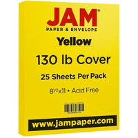 JAM Paper Matte Cardstock, 8.5" x 11", 130 lb. Yellow, 25 Pack (295931633)-Yellow Cardstock/Cover