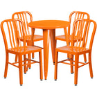 24'' Round Orange Metal Indoor-Outdoor Table Set with 4 Vertical Slat Back Chairs [CH-51080TH-4-18VRT-OR-GG]-Metal Cafe Table