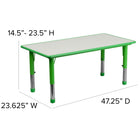 Flash Furniture 23.625"W x 47.25"L Rectangular Green Plastic Height Adjustable Activity Table Set with 6 Chairs-220 lb. Static Load Capacity