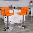 Flash Furniture Contemporary Orange Quilted Vinyl Adjustable Height Barstool with Arms & Chrome Base-Swivel Seat