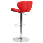 Flash Furniture Contemporary Vinyl Adjustable Height Barstool with Curved Back & Chrome Base - Red-Exposed Embellished Stitching