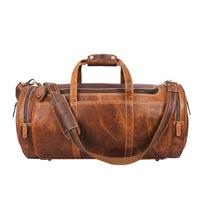 Tolredo Helios Leather Travel Barrel Bag - Brown-100% full grain premium leather, handcrafted using ethically sourced leather
