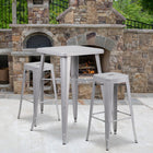 Flash Furniture Metal Indoor/Outdoor Bar Table Set with 2 Backless Barstools, Silver (CH31330B230SQSV)-27.75"W x 27.75"D x 40"H/Square