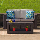 Flash Furniture Chocolate Brown Faux Rattan Loveseat with All-Weather Beige Cushions-Deep Seat Comfort