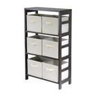 Winsome Capri 3-Section M Storage Shelf with 6 Foldable Beige Fabric Baskets, Espresso-Contemporary style bookcase/shelf with baskets for a complete storage function.
