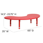 Flash Furniture 35"W x 65"L Half-Moon Plastic Height Adjustable Activity Table - Red-Safety Rounded Corners