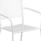 Flash Furniture White Indoor-Outdoor Steel Patio Arm Chair with Square Back-Rain Flower Seat and Back Design