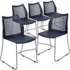 Flash Furniture HERCULES Series Stack Chair with Air-Vent Back and Grey Powder Coated Sled Base - Navy - 5 Pack-Set of 5 Multipurpose Stack Chairs