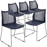 Flash Furniture HERCULES Series Stack Chair with Air-Vent Back and Grey Powder Coated Sled Base - Navy - 5 Pack-Set of 5 Multipurpose Stack Chairs