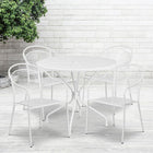 35.25'' Round White Indoor-Outdoor Steel Patio Table Set with 4 Round Back Chairs [CO-35RD-03CHR4-WH-GG]-Set Includes Table and 4 Chairs