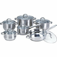 Heim Concept Stainless Steel Cookware Sets with Glass Lid - 12 Pack-Cookware includes 10.5" frying pan with lid, 1.75 quart pan with lid, and 1.75 quart, 2.25 quart, 3.25 quart and 5.75 quart pans with lids