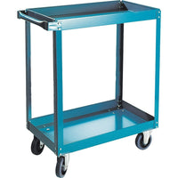 Kleton Knocked-Down Shelf Carts, 2 Shelves, 5" Blue Elastic Rubber Casters, 18"W. x 30"D. x 36"H.-16-gauge steel shelves with 2-1/2" high lip