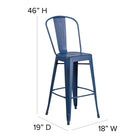 Flash Furniture 30"H Distressed Antique Blue Metal Indoor-Outdoor Barstool with Back-Footrest