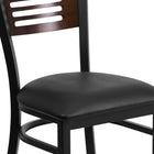 Flash Furniture HERCULES Series Black Slat Back Metal Restaurant Chair - Walnut Wood Back, Black Vinyl Seat-2.5'' Thick Foam Padded Seat