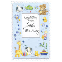 Rosedale 5-1/2" x 8" Son Baby Christening Greeting Cards And Envelopes, 12 Pack (15410)-Printed on premium uncoated card stock