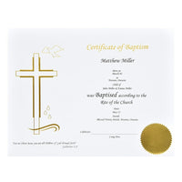 St. James Baptism Certificate, Gold Foil Engraved Design on 65lb White Card, 50 Pack-Create tangible memories with these premium certificates