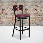 Flash Furniture HERCULES Series Black 4 Square Back Metal Restaurant Barstool - Mahogany Wood Back - Burgundy Vinyl Seat-2.5" Thick Foam Padded Seat