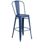 Flash Furniture 30"H Distressed Antique Blue Metal Indoor-Outdoor Barstool with Back-500 lb. Weight Capacity