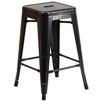 Flash Furniture 24" High Backless Black-Antique Gold Metal Indoor-Outdoor Counter Height Stool with Square Seat-Stackable Industrial Style Modern Stool