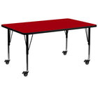 Flash Furniture Mobile 30''W x 72''L Rectangular Activity Table, Red Laminate Top, Adjustable Preschool Legs (XUA3072RECRDTPC)-Red/Chrome, Laminate, Steel