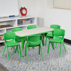 Flash Furniture 23.625"W x 47.25"L Rectangular Green Plastic Height Adjustable Activity Table Set with 6 Chairs-Activity Table