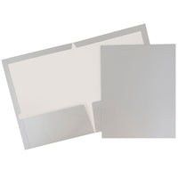 JAM Paper 2 Pocket Laminated Glossy Presentation Folders, Silver, 25 Pack-Silver Glossy Cardstock Folders