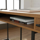 Sauder 60"W Iron City L-Desk - Checked Oak- Textured, powder coated metal pipe frame