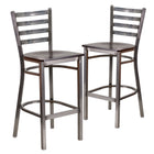 Flash Furniture HERCULES Series Clear Coated Ladder Back Metal Restaurant Barstool - Walnut Wood Seat - 2 Pack-Ladder Back Design