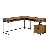 Sauder 60"W Iron City L-Desk - Checked Oak-Durable, 1" thick top for computer, folders, planner, and more