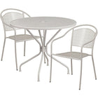 35.25'' Round Light Grey Indoor-Outdoor Steel Patio Table Set with 2 Round Back Chairs [CO-35RD-03CHR2-SIL-GG]-Light Grey Powder Coat Finish