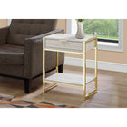 Monarch Specialties 3483 Accent Table - 24"H/Beige Marble/Gold Metal-One large storage drawer with a discreet gold metal drawer pull