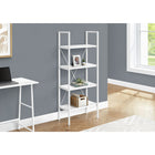 Monarch Specialties 7801 48"H Bookcase - White/White Metal-The Four-tiers of solid shelving are sleek and understated, making this is an ideal piece to show off your collectibles, framed photographs, objects d_x0019_ art, and even a house plant or two.