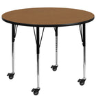 Flash Furniture Mobile 48" Round Oak Thermal Laminate Activity Table - Standard Height Adjustable Legs-Popular Round Activity Table