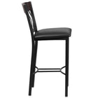 Flash Furniture Eclipse Series Vertical Back Black Metal & Walnut Wood Restaurant Barstool with Black Vinyl Seat-Walnut Wood Vertical Slat Back Design