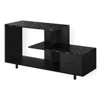 Monarch Specialties 2610 Tv Stand - 48"L/Black/Black Marble Top/1 Drawer-Unique Art-Deco inspired black with black faux marble top TV table accommodates all TV sizes equipped with a center pedestal stand