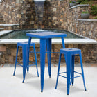 Flash Furniture Commercial Grade 30" High Backless Metal Indoor-Outdoor Barstool with Square Seat - Blue-Seat Drain Hole assists in drying