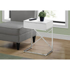Monarch Specialties 3470 Accent Table - 24"H/Glossy White/Chrome Metal-One large storage drawer on glides with a subtle silver metal pull at the top
