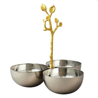 Elegance Golden Vine Hammered Triple Bowl-Type: Serving Bowl