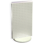 Azar Displays 22" x 13.5" 2-Sided Pegboard Counter Unit, White Solid (700513-WHT)-Two-sided display stands on a clear plastic revolving base, providing easy customer access