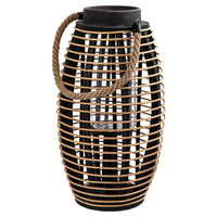 Truu Design Oval Rattan and Wooden Lantern, 22.5 x 8.25 inches, Brown-Rope Handle