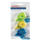 Staples Mini Correction Tape - 3 Pack-White correction tape applies dry and clean so it can be written on immediately